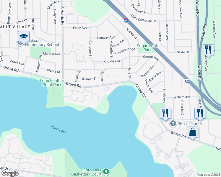 map of restaurants, bars, coffee shops, grocery stores, and more near 1736 South Grove Street in Ypsilanti