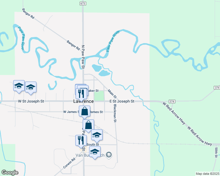 map of restaurants, bars, coffee shops, grocery stores, and more near 319 Main Street in Lawrence