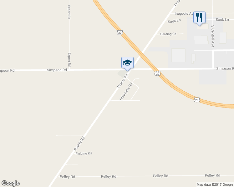 map of restaurants, bars, coffee shops, grocery stores, and more near 4168 Prairie Road in Rockford