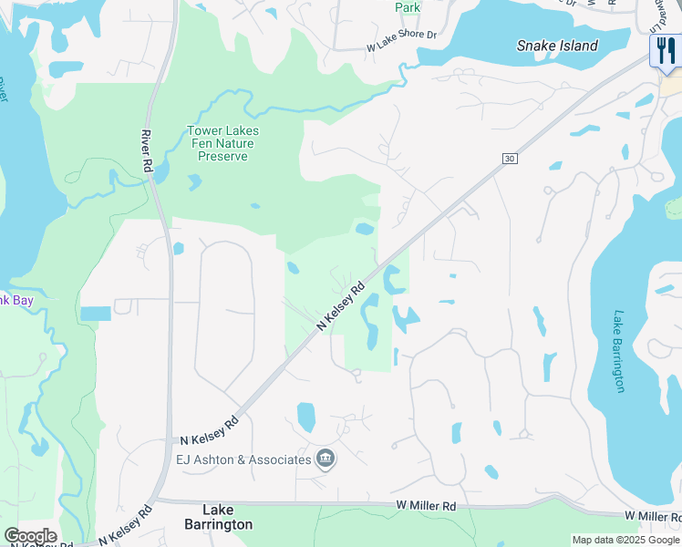 map of restaurants, bars, coffee shops, grocery stores, and more near 24522 North Kelsey Road in Barrington