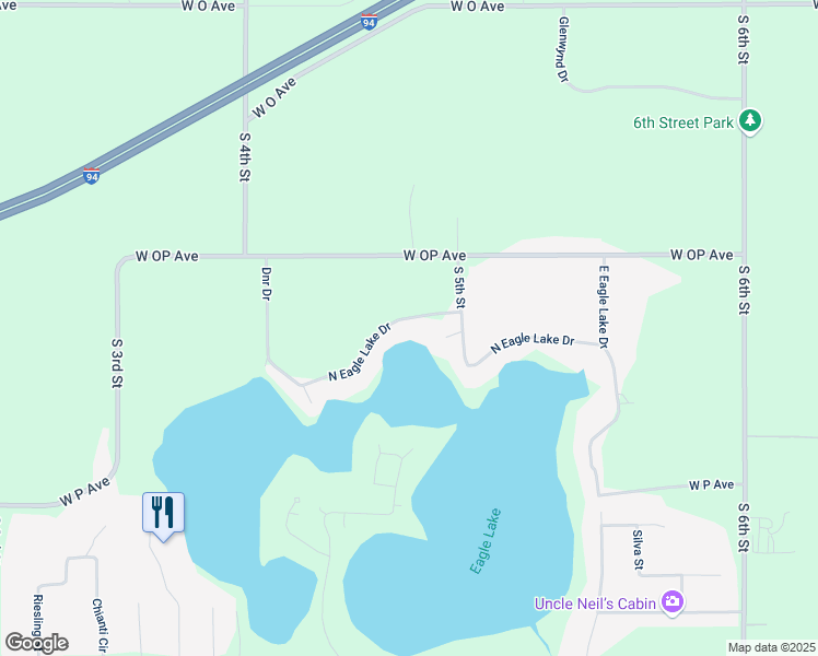 map of restaurants, bars, coffee shops, grocery stores, and more near 1208 North Eagle Lake Drive in Kalamazoo