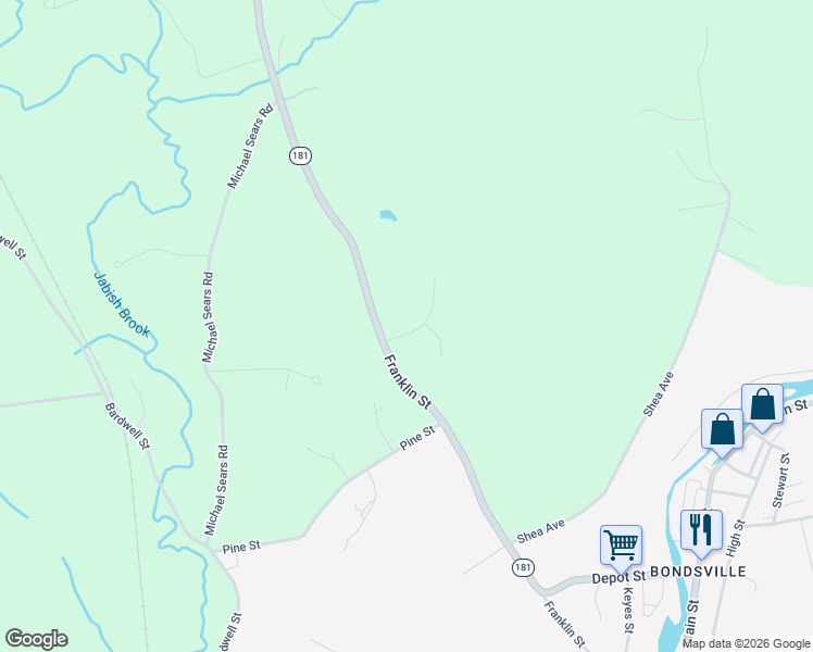 map of restaurants, bars, coffee shops, grocery stores, and more near 570 Franklin Street in Belchertown