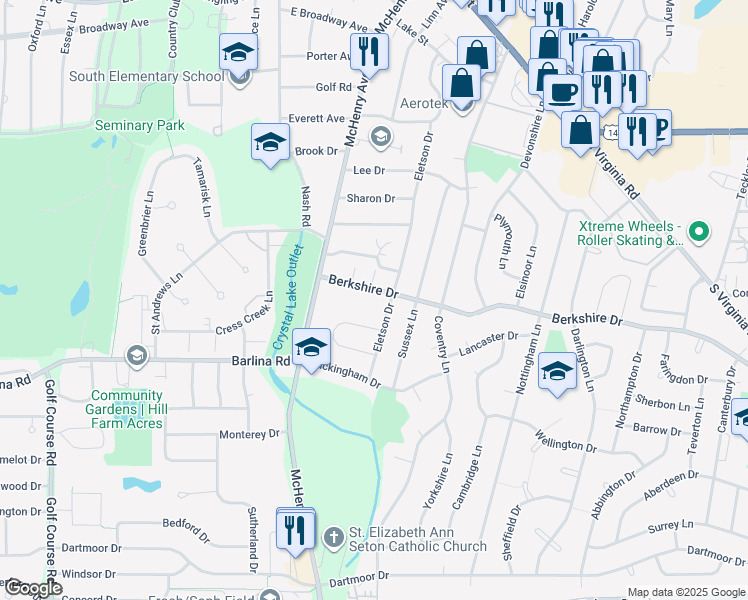 map of restaurants, bars, coffee shops, grocery stores, and more near 429 Westwood Court in Crystal Lake