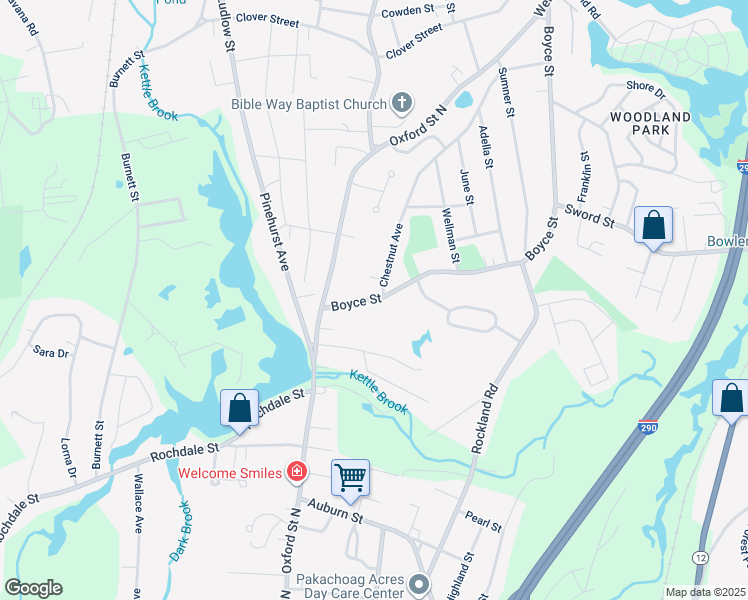 map of restaurants, bars, coffee shops, grocery stores, and more near 181 Boyce Street in Auburn