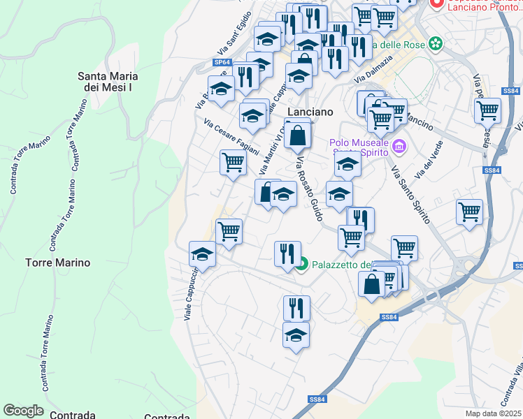 map of restaurants, bars, coffee shops, grocery stores, and more near 49 Via Alberto Barrella in Lanciano