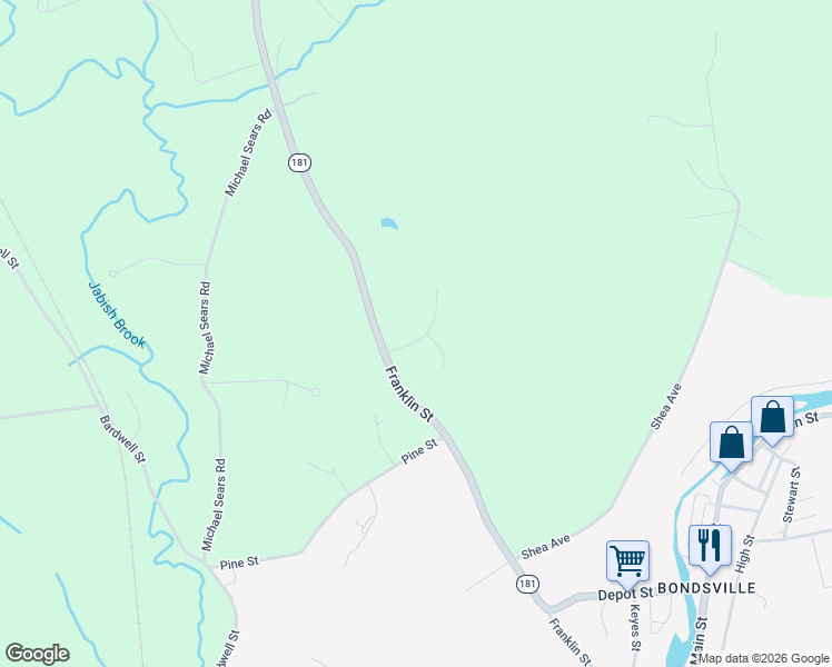 map of restaurants, bars, coffee shops, grocery stores, and more near 591 Massachusetts 181 in Belchertown