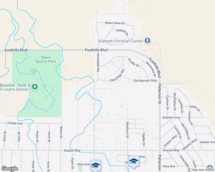 map of restaurants, bars, coffee shops, grocery stores, and more near 1017 Homedale Road in Klamath Falls