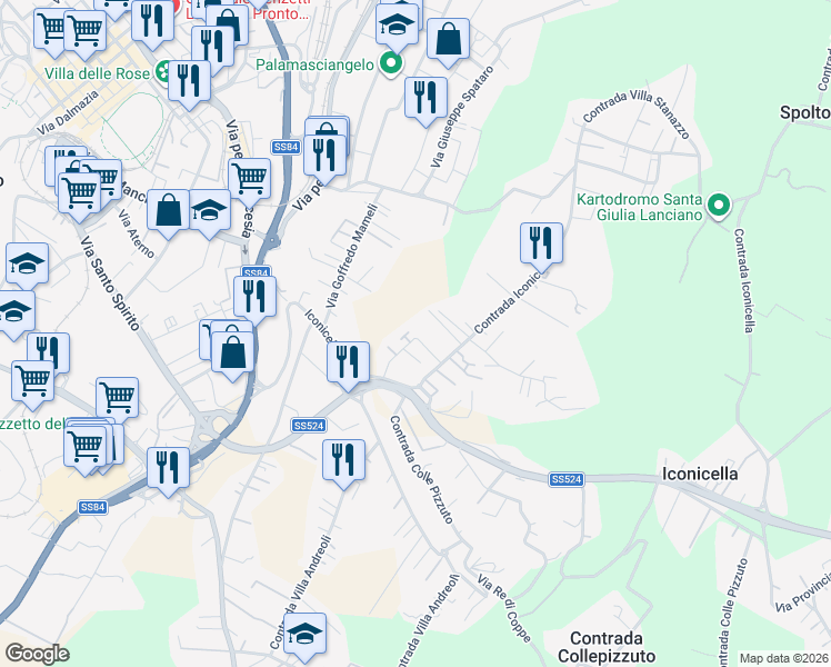 map of restaurants, bars, coffee shops, grocery stores, and more near 198 Contrada Iconicella in Lanciano