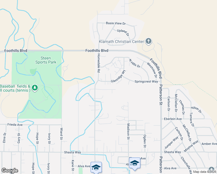 map of restaurants, bars, coffee shops, grocery stores, and more near 1017 Homedale Road in Klamath Falls