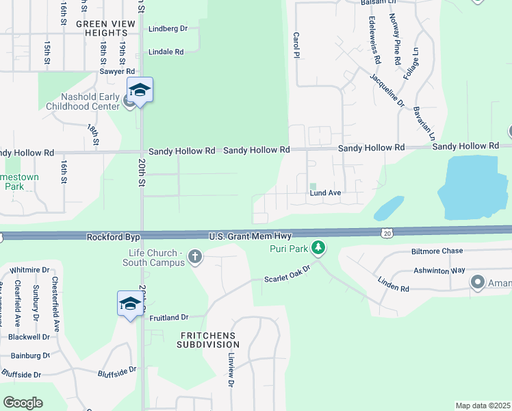 map of restaurants, bars, coffee shops, grocery stores, and more near 2665 Lund Avenue in Rockford