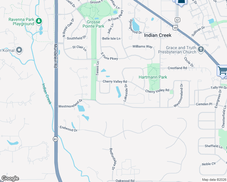map of restaurants, bars, coffee shops, grocery stores, and more near 300 East Lakeside Drive in Vernon Hills