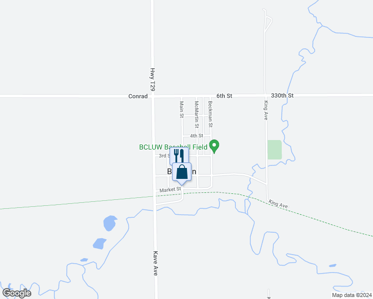 map of restaurants, bars, coffee shops, grocery stores, and more near 234 Main Street in Beaman