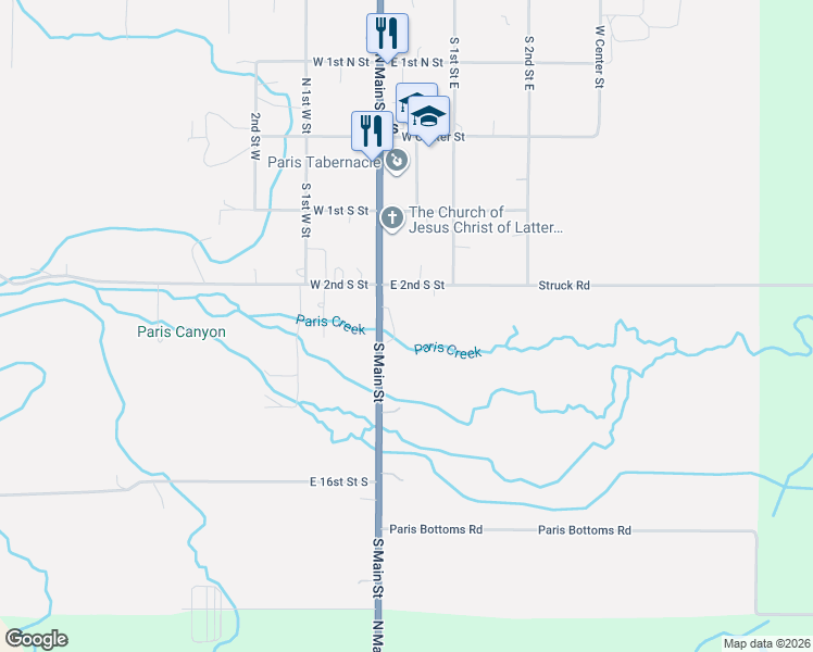 map of restaurants, bars, coffee shops, grocery stores, and more near 24 East 2nd South Street in Paris