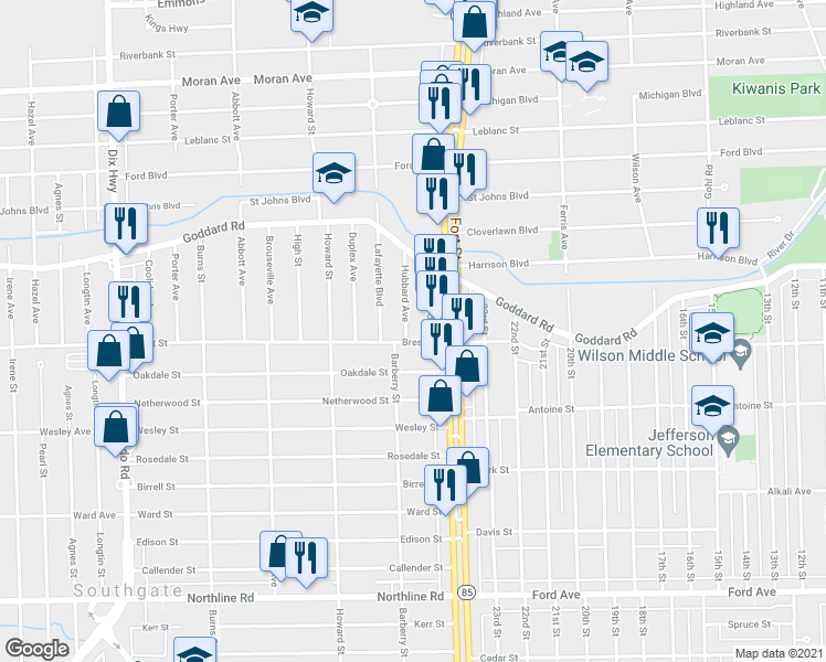 map of restaurants, bars, coffee shops, grocery stores, and more near 4235 Hubbard Avenue in Lincoln Park