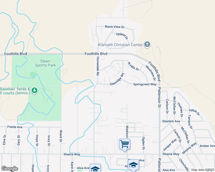 map of restaurants, bars, coffee shops, grocery stores, and more near 5511 Glenridge Way in Klamath Falls
