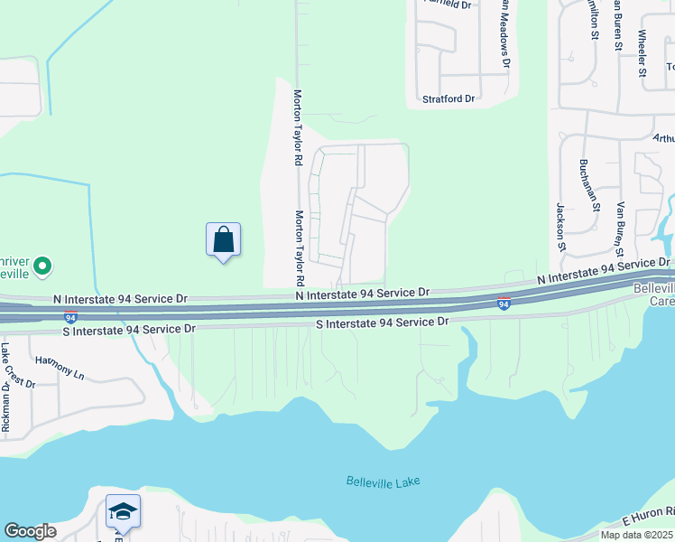 map of restaurants, bars, coffee shops, grocery stores, and more near 11086 Oak Lane in Van Buren Charter Township
