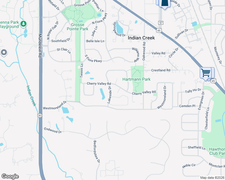 map of restaurants, bars, coffee shops, grocery stores, and more near 301 Lakeside Drive in Vernon Hills
