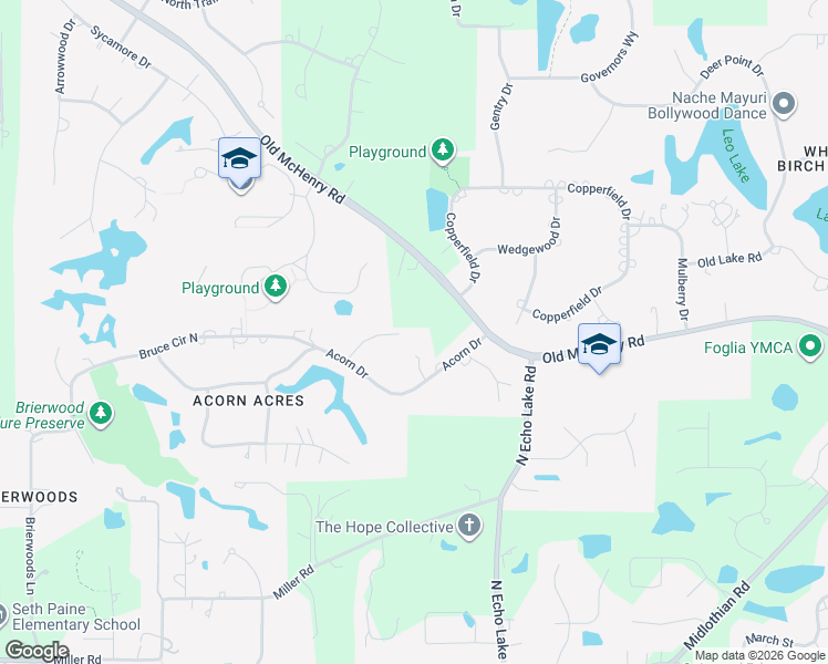 map of restaurants, bars, coffee shops, grocery stores, and more near 9 Lydia Court in Hawthorn Woods