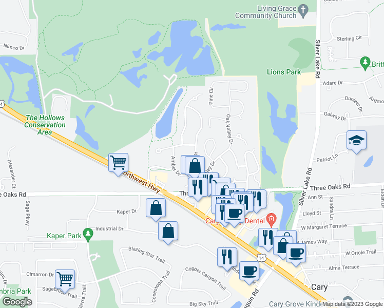 map of restaurants, bars, coffee shops, grocery stores, and more near 1200 West Lake Drive in Cary
