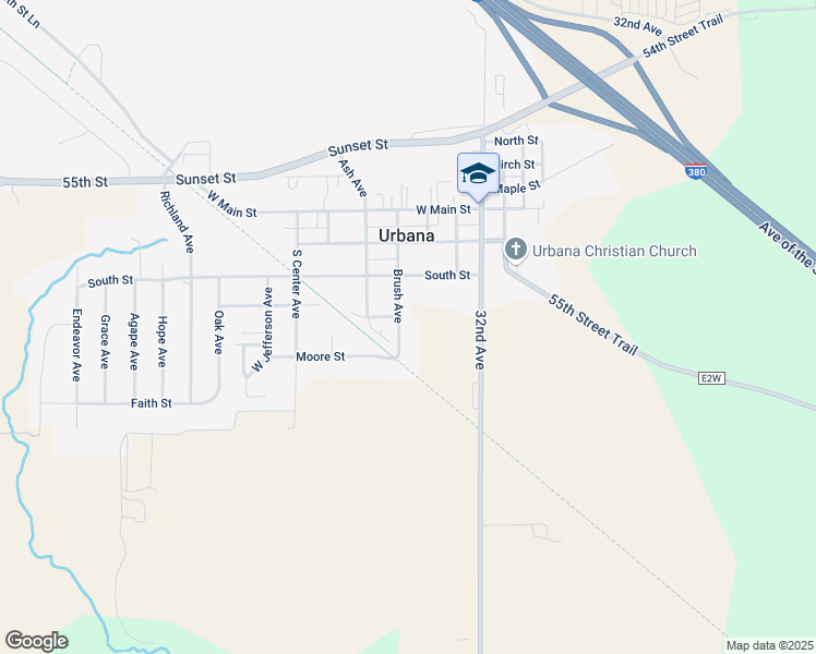 map of restaurants, bars, coffee shops, grocery stores, and more near 211 Brush Avenue in Urbana