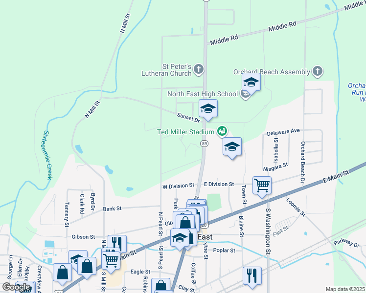 map of restaurants, bars, coffee shops, grocery stores, and more near 2005 North Pearl Street in North East