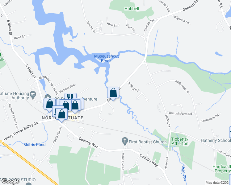 map of restaurants, bars, coffee shops, grocery stores, and more near 271 Gannett Road in Scituate