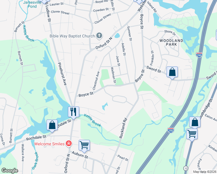 map of restaurants, bars, coffee shops, grocery stores, and more near 146 Boyce Street in Auburn