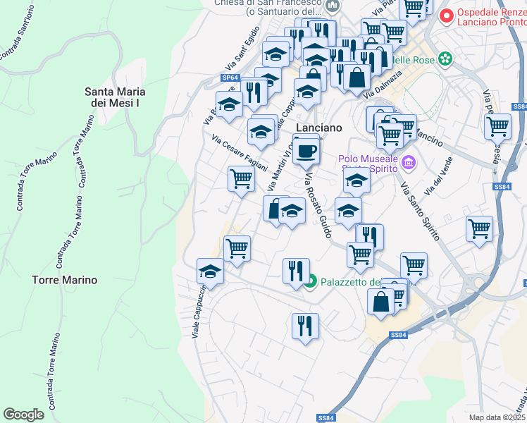 map of restaurants, bars, coffee shops, grocery stores, and more near 29 Via Giangiulio Adamo in Lanciano