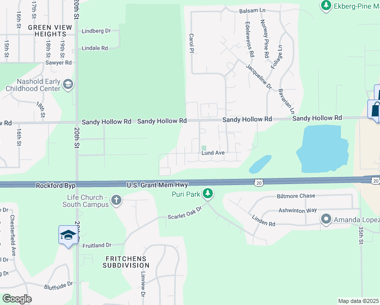 map of restaurants, bars, coffee shops, grocery stores, and more near 3487 Hampton Ridge Drive in Rockford