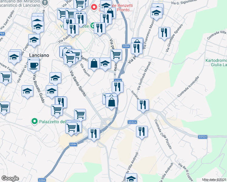 map of restaurants, bars, coffee shops, grocery stores, and more near 163 SS84 in Lanciano