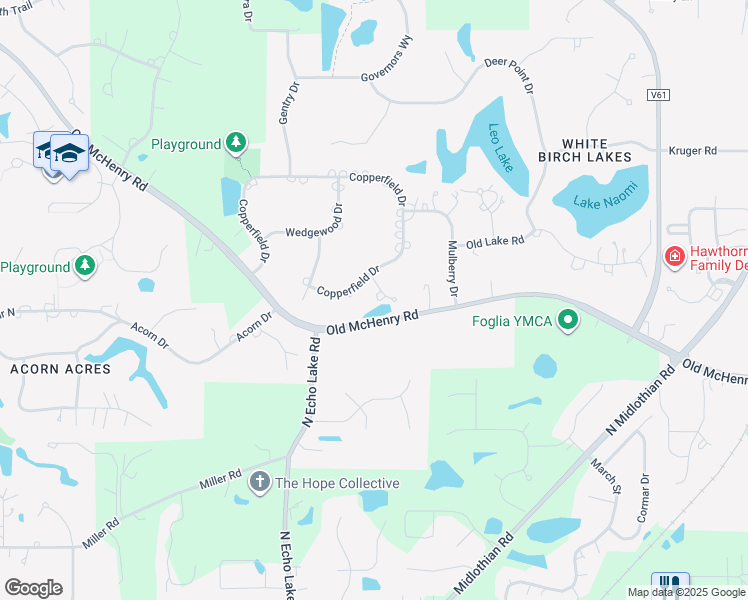 map of restaurants, bars, coffee shops, grocery stores, and more near 3 Chancellor Court in Hawthorn Woods