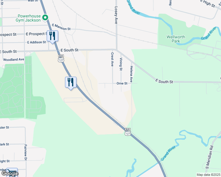 map of restaurants, bars, coffee shops, grocery stores, and more near 2465 Crest Avenue in Jackson
