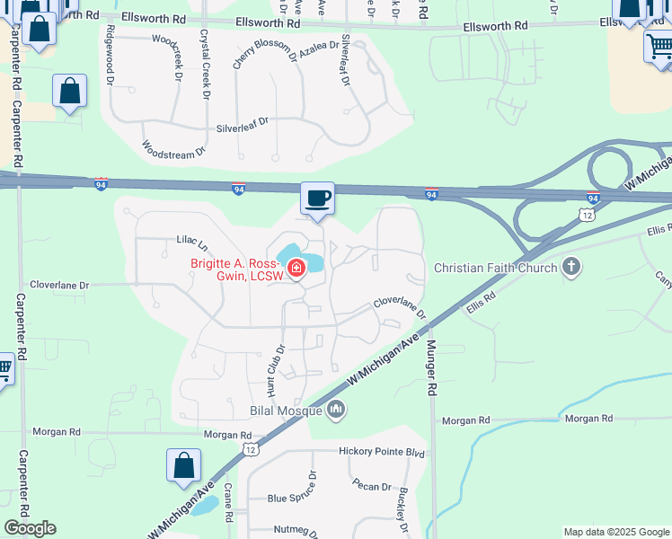 map of restaurants, bars, coffee shops, grocery stores, and more near 4561 Meadowview Court in Ypsilanti