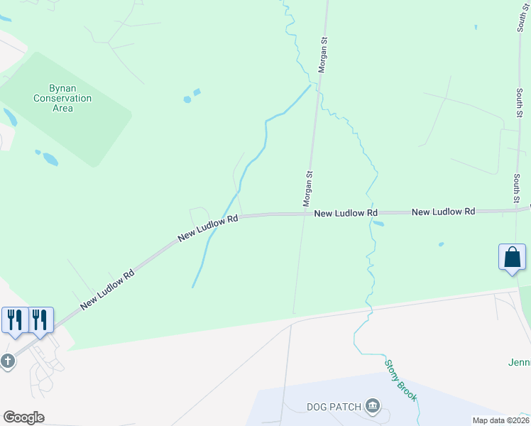 map of restaurants, bars, coffee shops, grocery stores, and more near 25 New Ludlow Rd in Granby