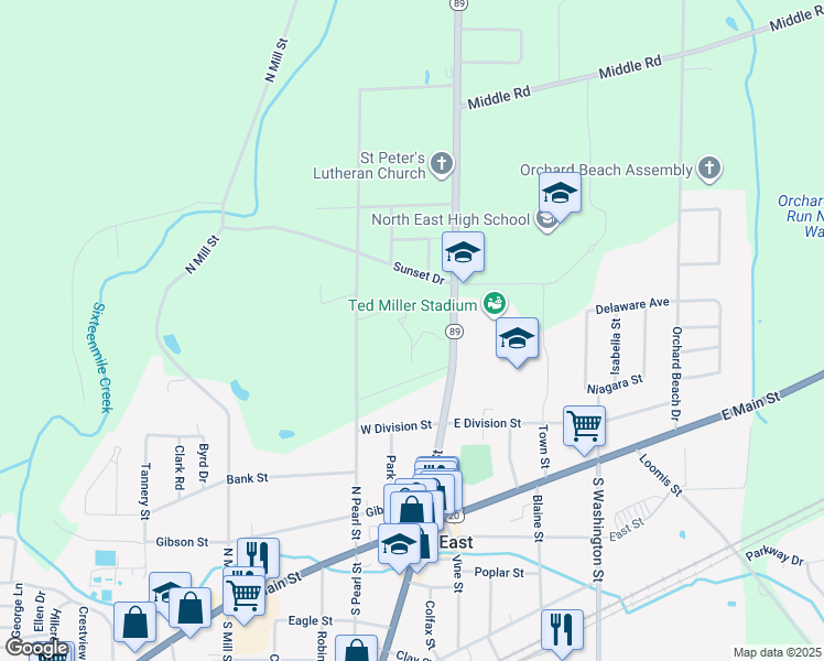 map of restaurants, bars, coffee shops, grocery stores, and more near 2005 North Pearl Street in North East