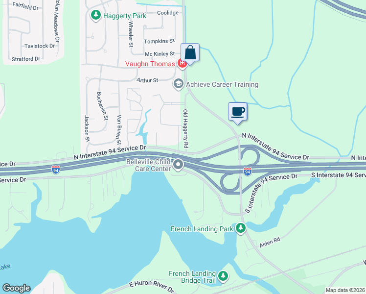 map of restaurants, bars, coffee shops, grocery stores, and more near 35 East Archwood Drive in Wayne County