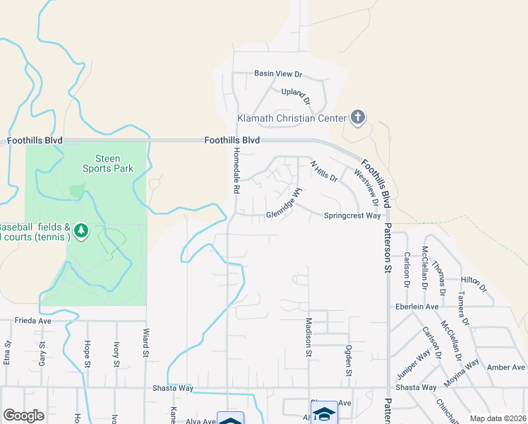 map of restaurants, bars, coffee shops, grocery stores, and more near 5511 Glenridge Way in Klamath Falls