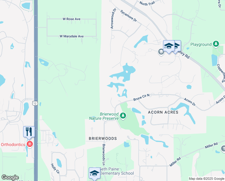 map of restaurants, bars, coffee shops, grocery stores, and more near 4 Wayne Lane in Hawthorn Woods