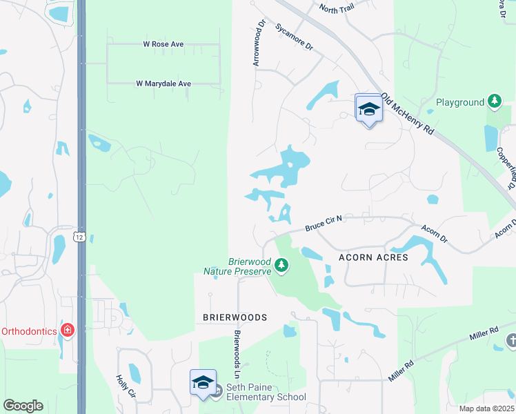 map of restaurants, bars, coffee shops, grocery stores, and more near 4 Wayne Lane in Hawthorn Woods