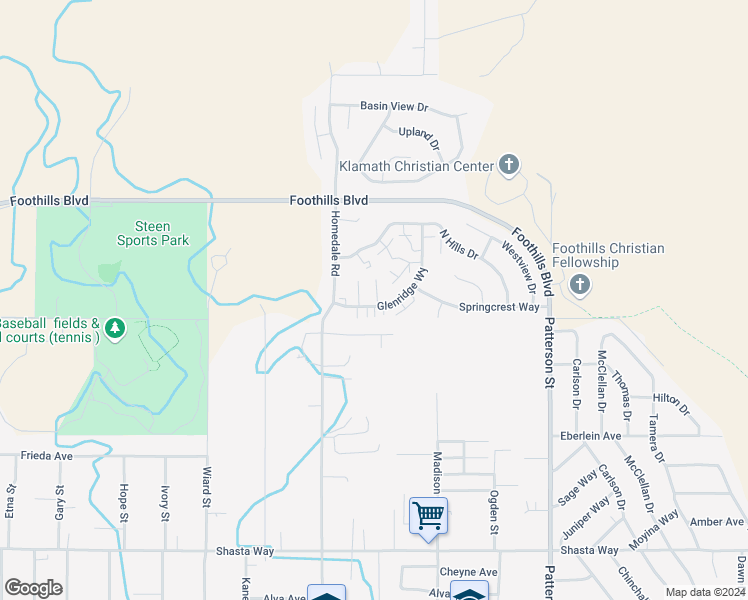 map of restaurants, bars, coffee shops, grocery stores, and more near 5511 Glenridge Way in Klamath Falls