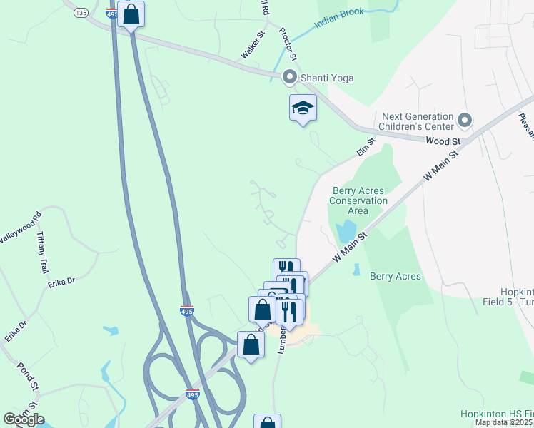 map of restaurants, bars, coffee shops, grocery stores, and more near 3 Rosewood Lane in Hopkinton