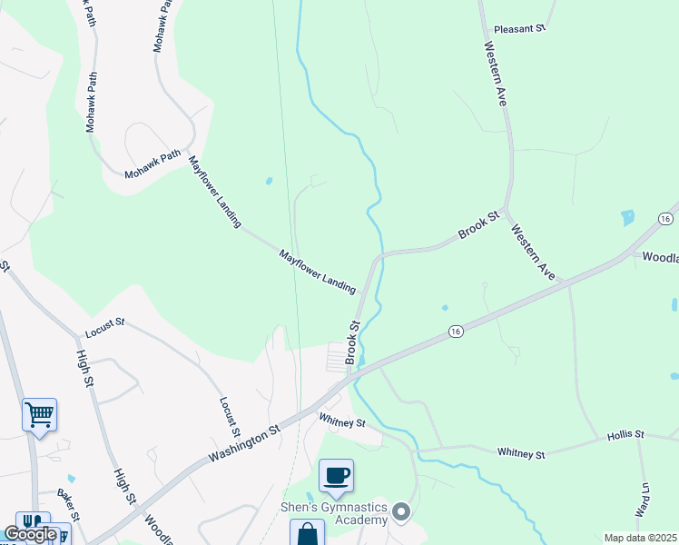 map of restaurants, bars, coffee shops, grocery stores, and more near 102 Brook Street in Holliston