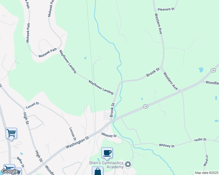 map of restaurants, bars, coffee shops, grocery stores, and more near 102 Brook Street in Holliston