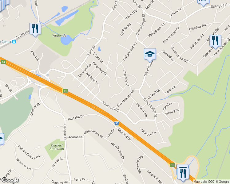 map of restaurants, bars, coffee shops, grocery stores, and more near 25 Heritage Hill in Dedham