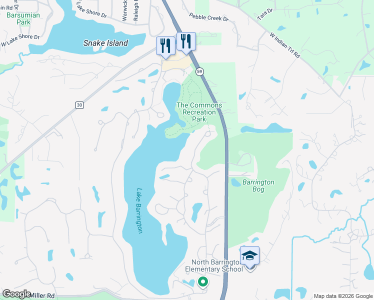 map of restaurants, bars, coffee shops, grocery stores, and more near 660 Old Barn Road in Lake Barrington
