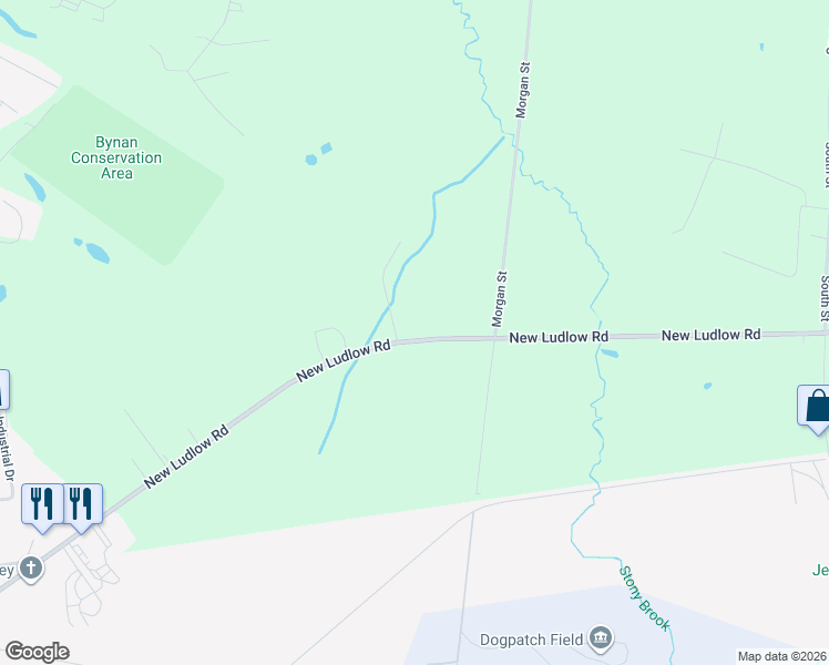 map of restaurants, bars, coffee shops, grocery stores, and more near 25 New Ludlow Road in Granby