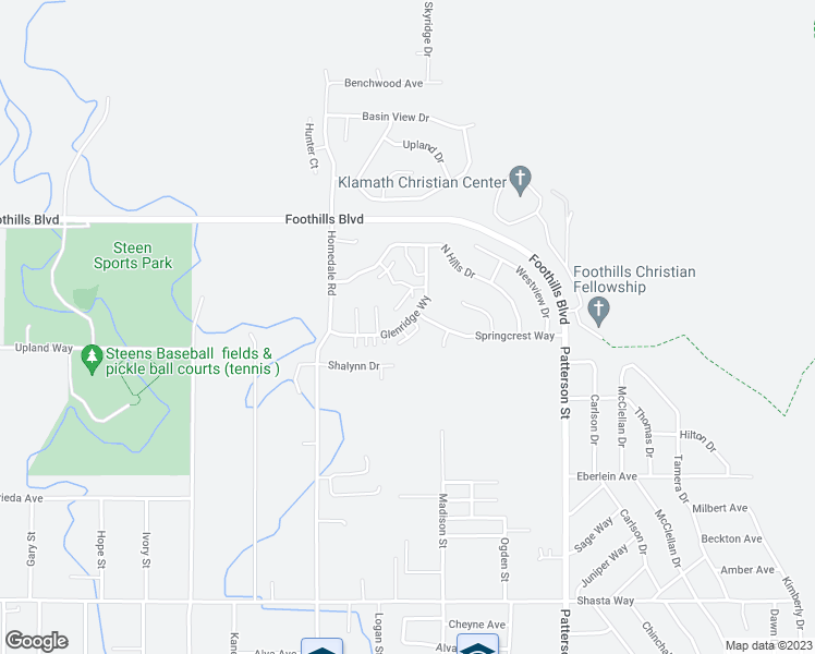 map of restaurants, bars, coffee shops, grocery stores, and more near 5656 Glenridge Way in Klamath Falls
