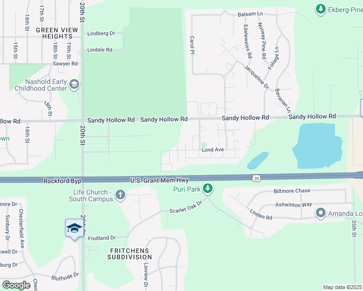 map of restaurants, bars, coffee shops, grocery stores, and more near 2750 Lund Avenue in Rockford