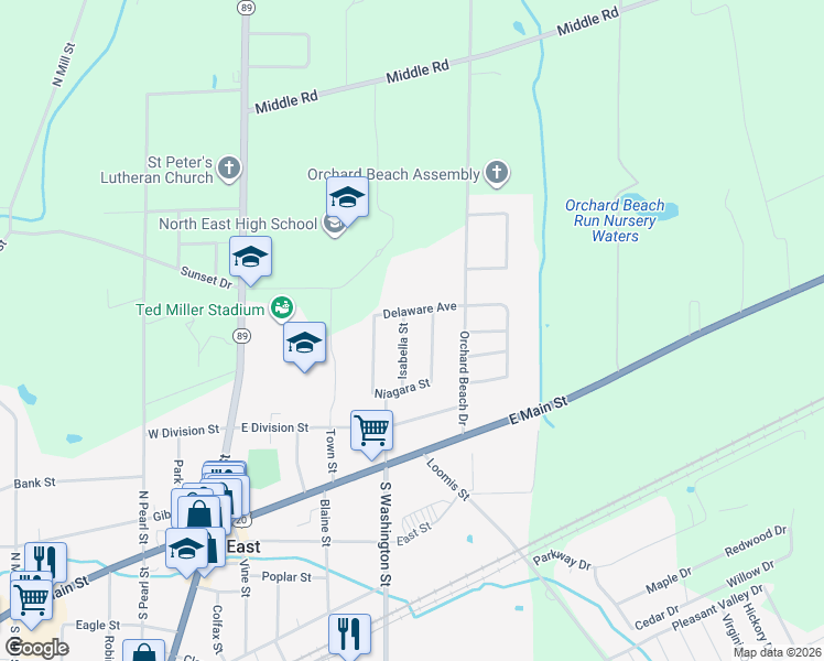 map of restaurants, bars, coffee shops, grocery stores, and more near 96 Isabella Street in North East