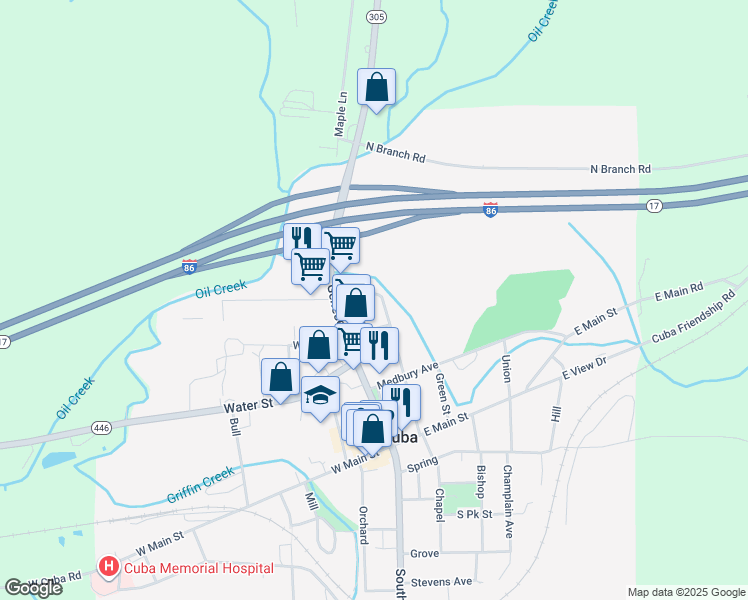 map of restaurants, bars, coffee shops, grocery stores, and more near 62 Maple Street in Cuba